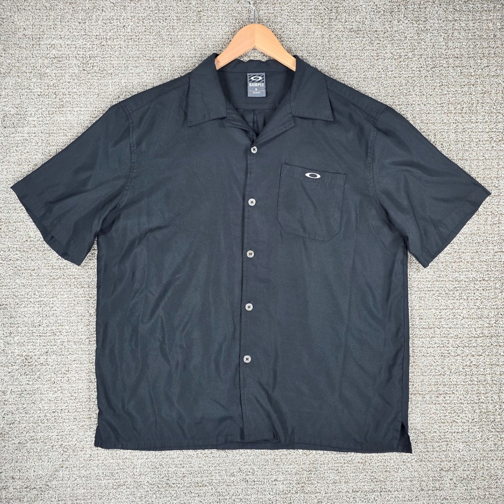 Vintage Oakley Software Sample Mens Large Black Short Sleeve Button Camp Shirt
